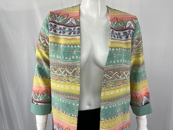 Vintage 80s Open Front Pastel Patterned Top By Dr… - image 1