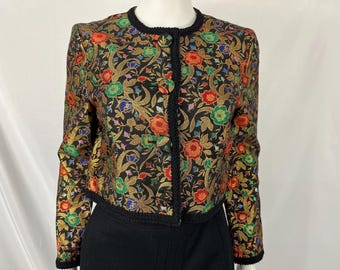 Vintage 80s/90s Talbots Floral Metallic Button Up Jacket \ Size 4P \ PLEASE See Item Description And Photos