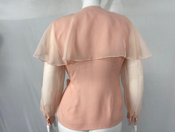 Vintage 80's Pink Wrap Blouse With Sheer Sleeves … - image 9