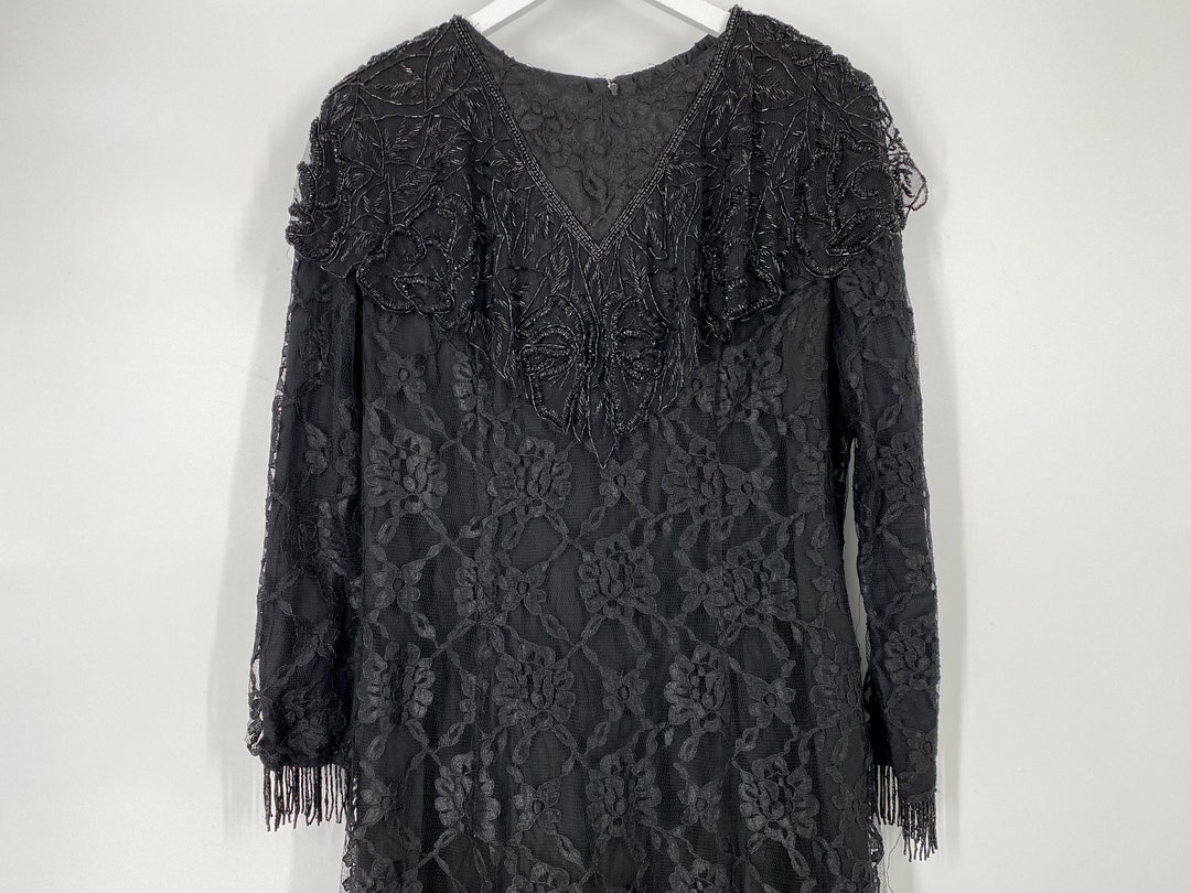Vintage Black Nylon & Lace Paneled Dress (L/XL)