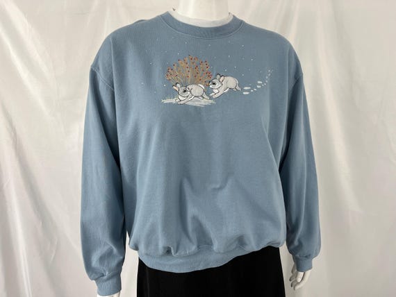Vintage 90s Bunnies In Snow Crewneck By Country Store / Size 2X / View Description For Measurements And Condition Details