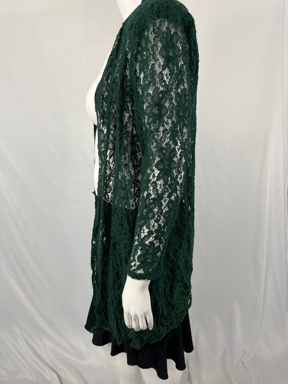 Vintage 80s Dark Green Lace Floral Open Front Sha… - image 4