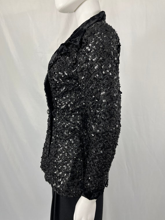 Vintage Black Fully Sequined Velvet Detail Blazer… - image 4