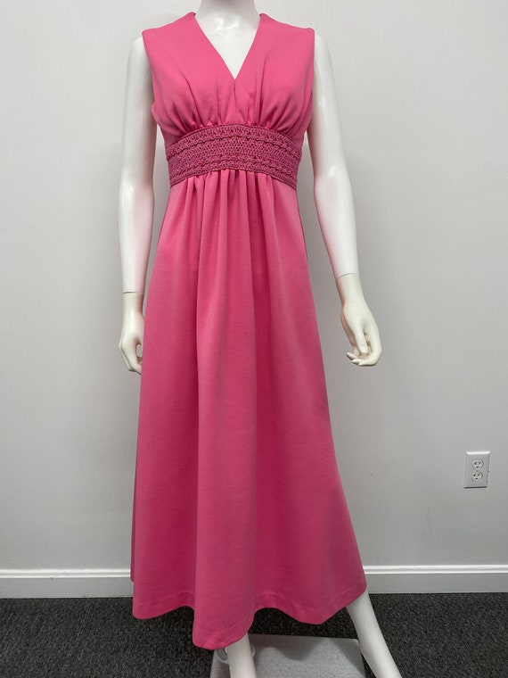 Vintage 70's Pink Dress With Decorative Waist \ S… - image 8