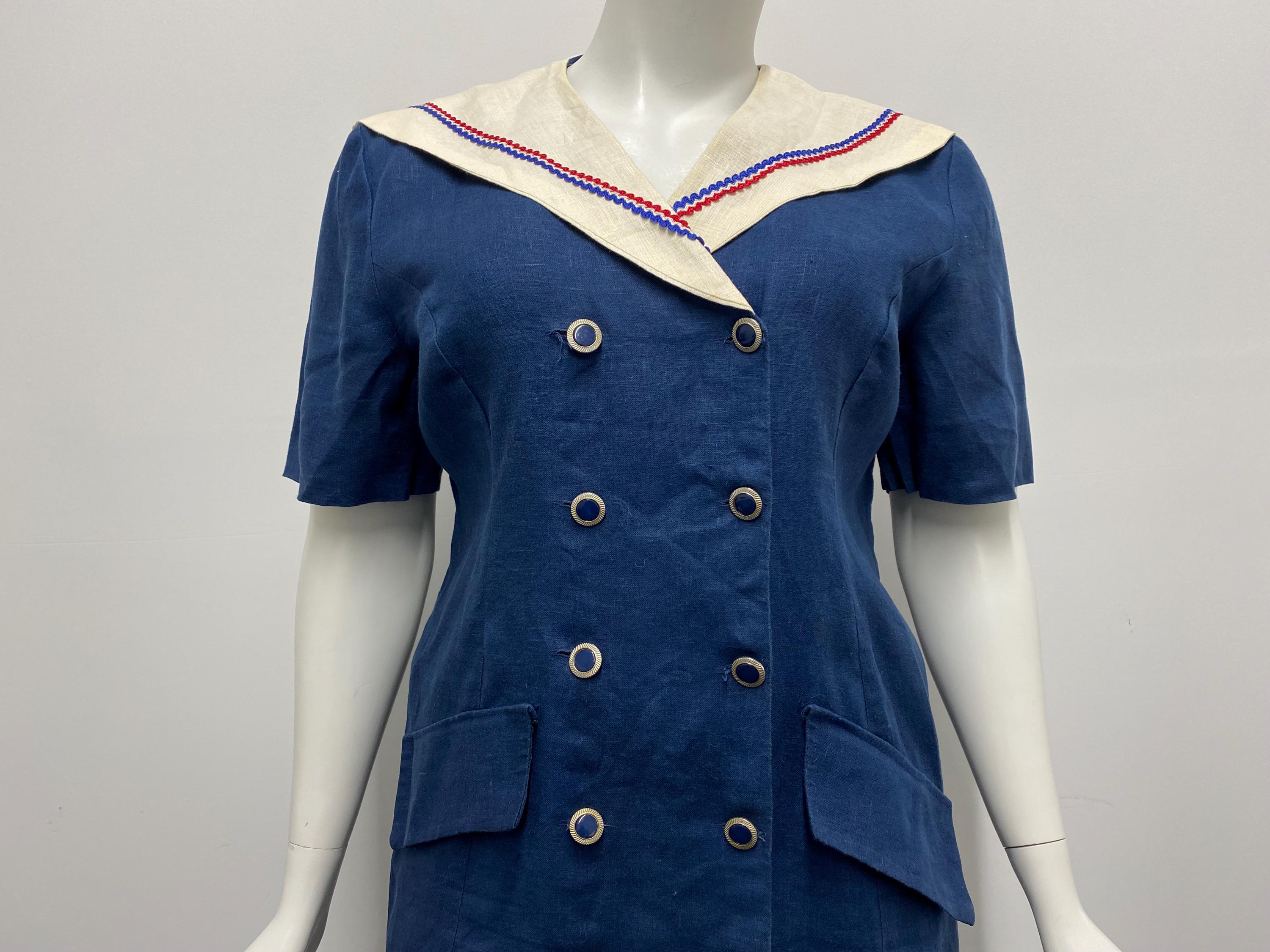 Vintage 70's Homemade Sailor Dress - by Carmen - Measures Size 2X