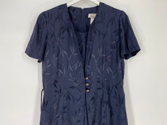 Vintage 90's Blue Dress With Plant Pattern And At… - image 1
