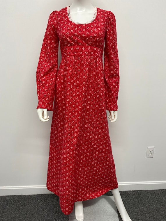 Vintage 70's Homemade Red Prairie Dress With Flor… - image 4