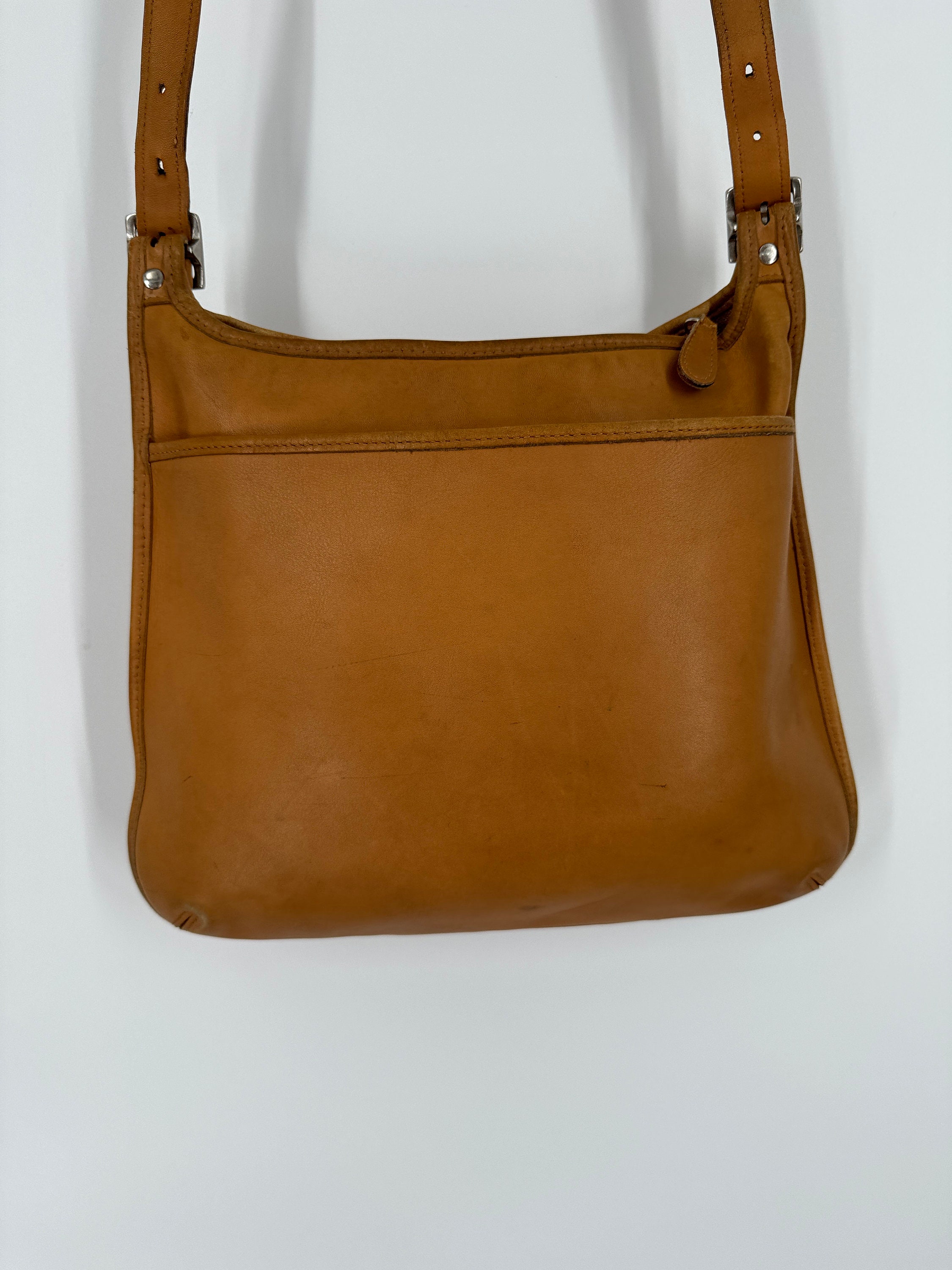 Vintage 90s Coach Tan Hippie Slim Shoulder Bag  Made in Dominican