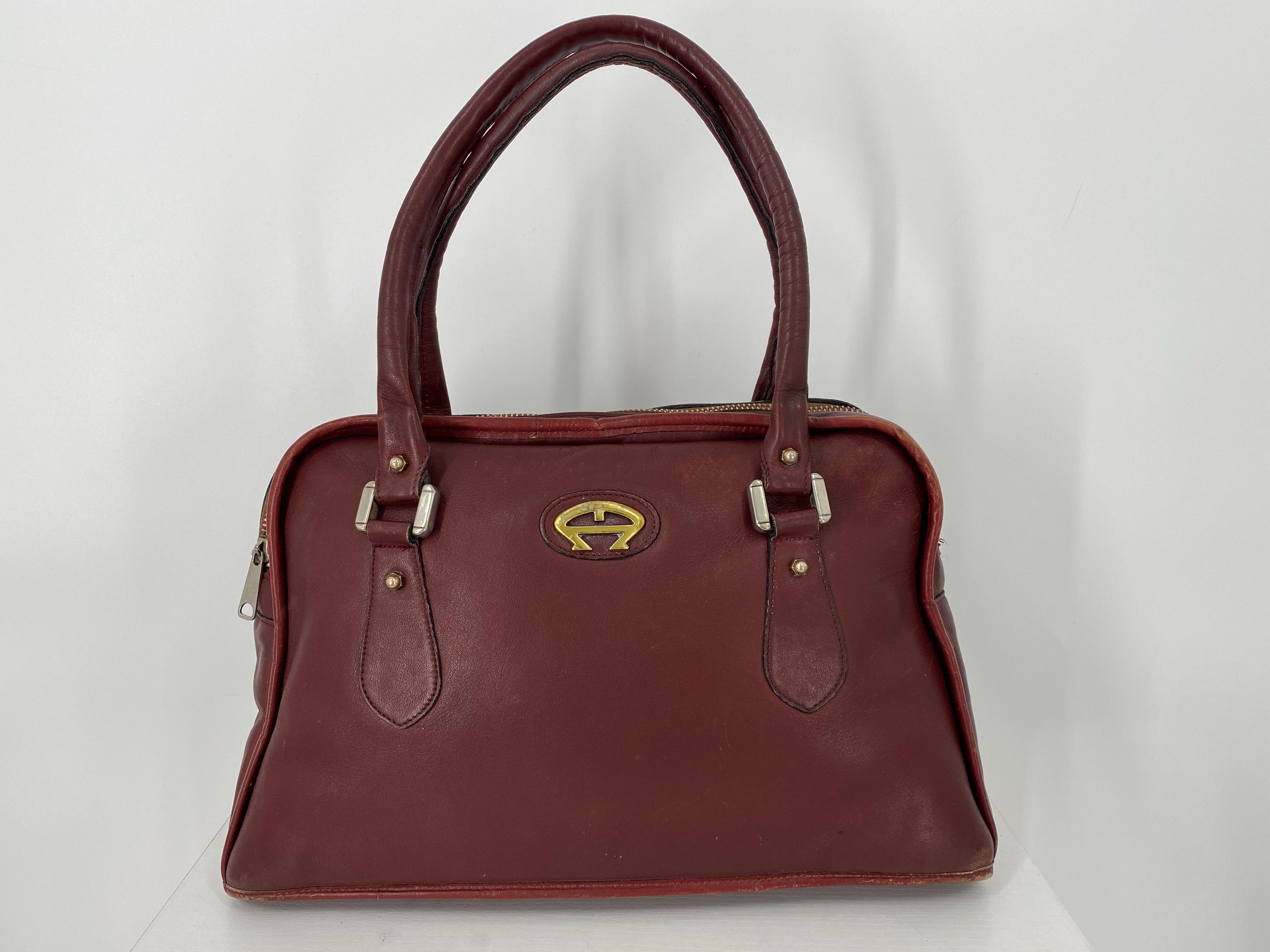 Vintage 90's Etienne Aigner Oxblood Leather Top Handle Bag - See