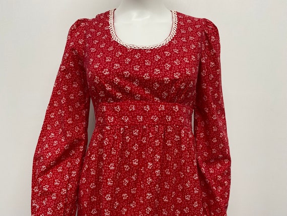 Vintage 70's Homemade Red Prairie Dress With Flor… - image 5