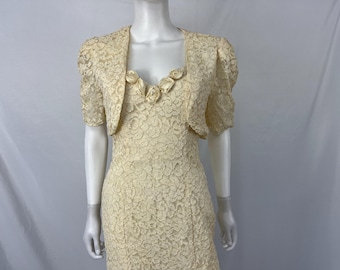 Vintage 80s White Lace Strapless Mini Dress With Jacket By Niki / Size 8 / View Description For Measurements And Condition Details