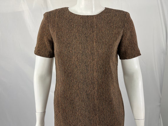 Vintage 80s Brown Striped Short Sleeve Silk Dress… - image 1