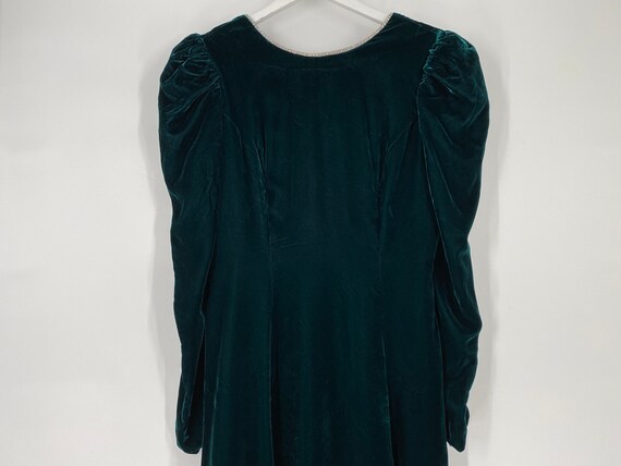 Vintage 80's Green Velvet Dress With Rhinestone T… - image 1