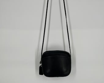 Mini COACH NY Black Leather White Contrast Stitch Square Zip Top