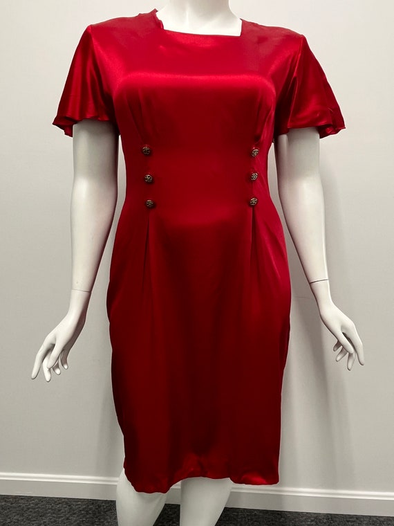 Vintage 80s Red Button Detail Dress by Impulsive … - image 3