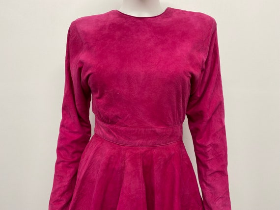 Vintage 80's Bright Pink Suede Dress With Open Ba… - image 6