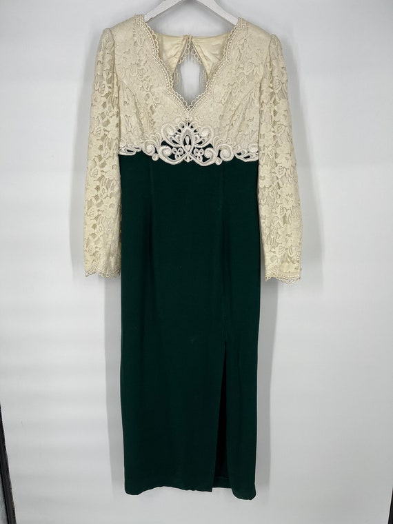 Vintage 80s Dress With White Lace Bodice And Gree… - image 4