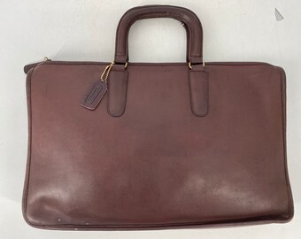 Vintage 80's Coach Burgundy Leather Handle Portfolio Briefcase \ Top Handle Bag \ Made In NYC \PLEASE See Item Description, Photos And Video