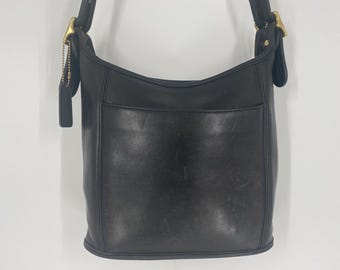 Vintage 90's Coach Black Leather Slim Duffle Bag Medium - Made In USA - See Description, Photos And Video