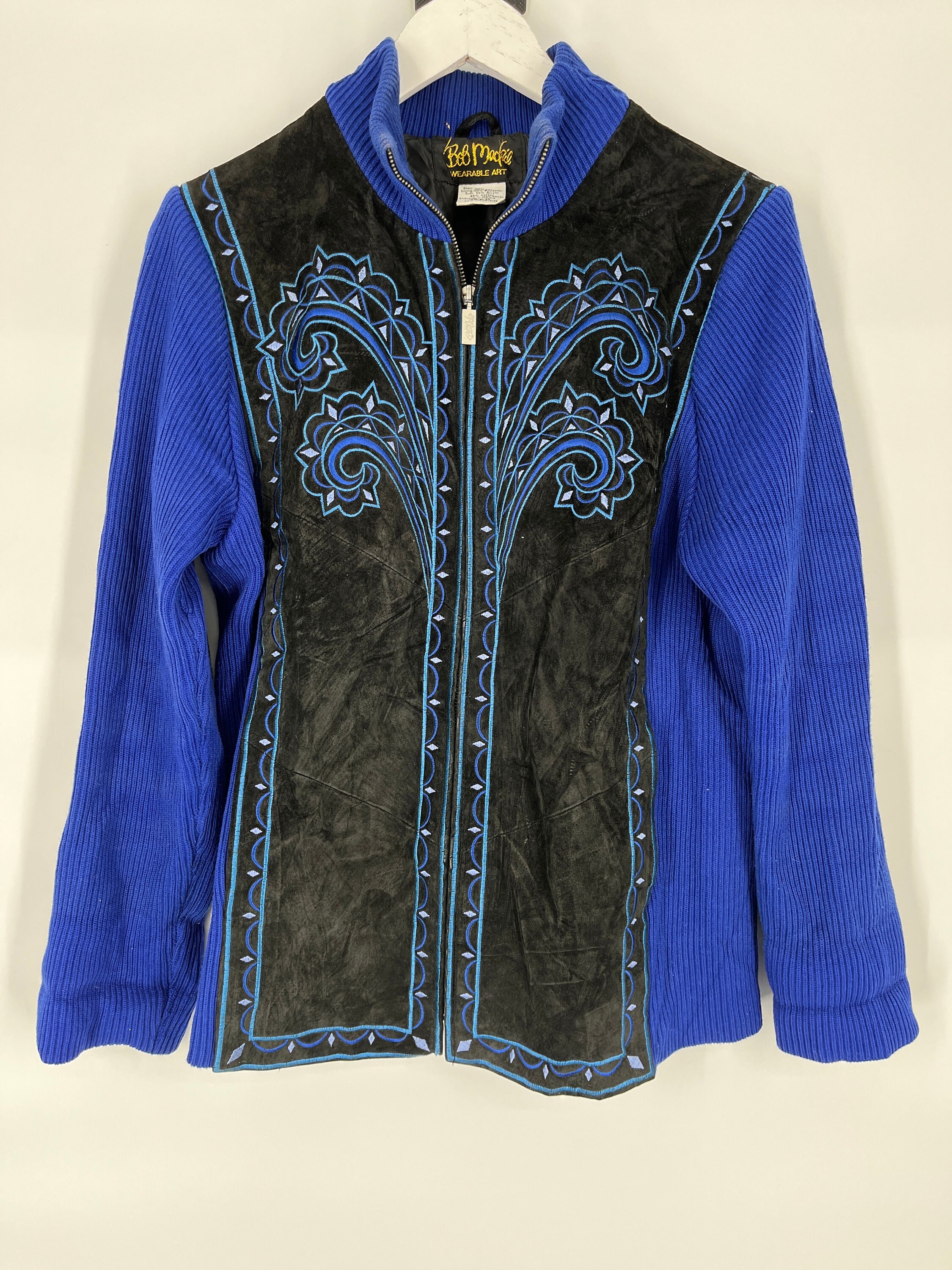 Vintage Bob Mackie Embroidered Blue Suede Leather Jacket - Etsy Sweden