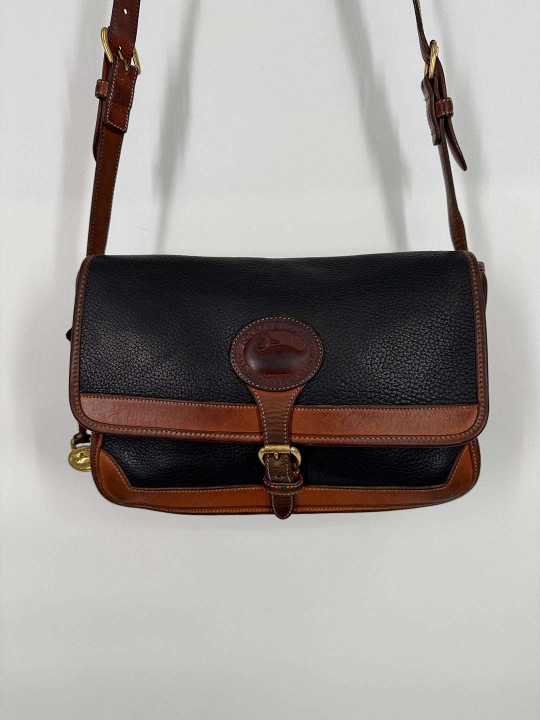 Vintage 90s Dooney & Bourke Black and Brown Surrey Shoulder Bag