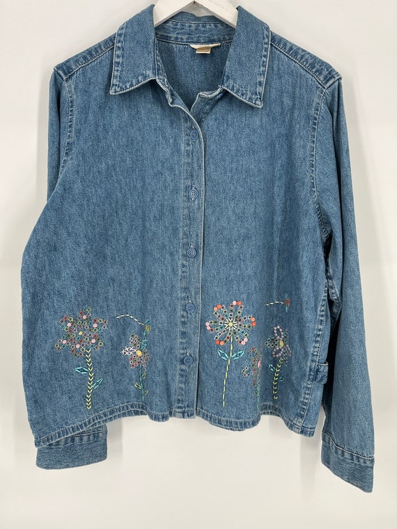 Vintage 90s Denim Jacket With Flower Bee Embroide… - image 2