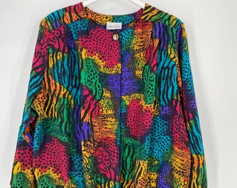 Vintage 80's Vibrant Funky Animal Print Plus Size Blouse By Impressions \ Measures As A Size 2XL \ PLEASE See Item Description And Photos