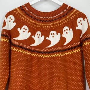 Vintage 90's Orange Halloween Sweater With Spooky Ghosts