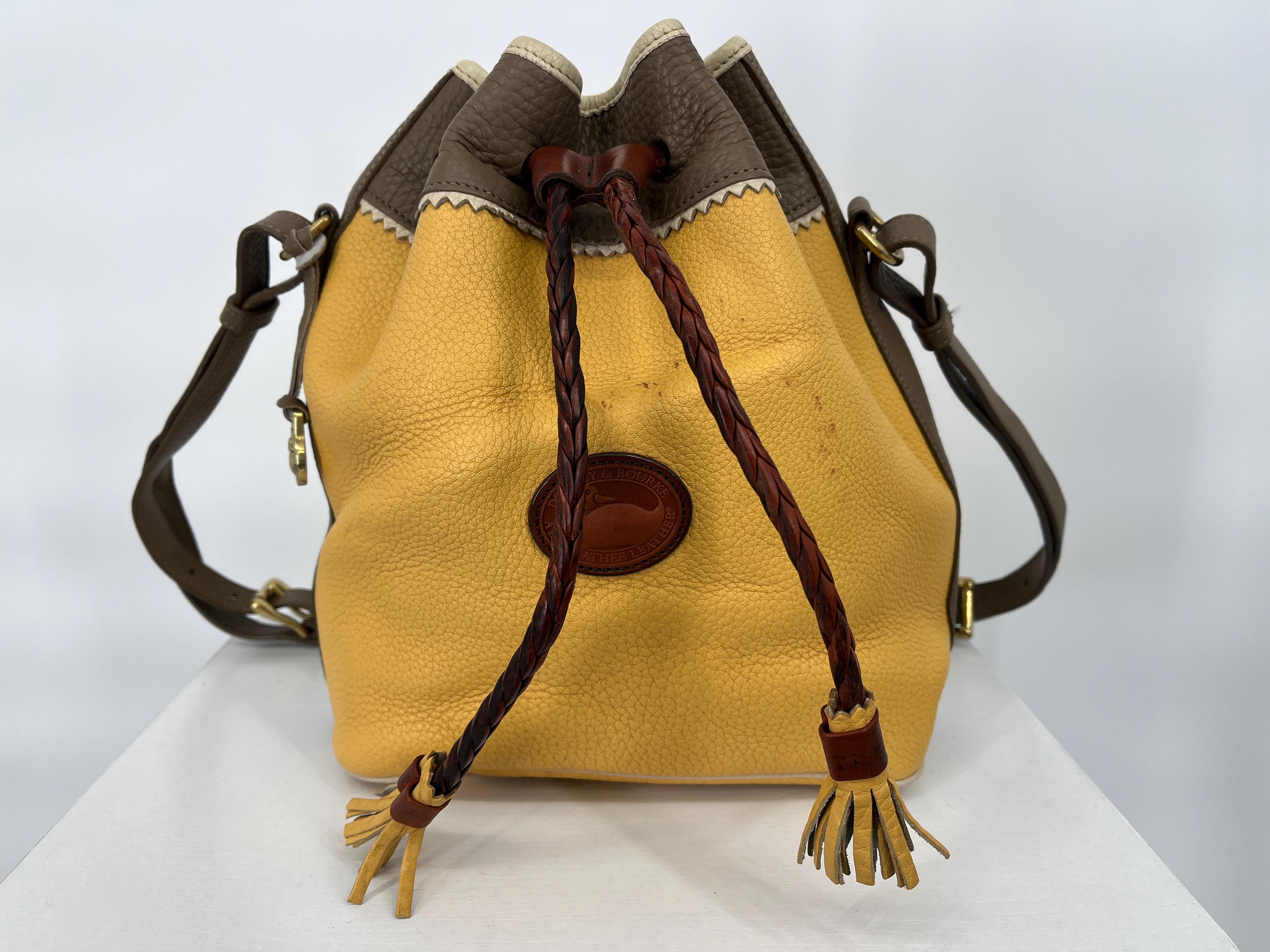Dooney & Bourke Yellow and Brown Leather Drawstring Shoulder Bag Dooney & Bourke 1989, Mini Drawstring Bag, | Mercari main image 4