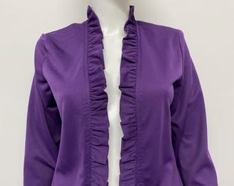 Vintage 90's Purple Open Blazer With Ruffle Trim - By Blair - Size 8 - See Description And Photos