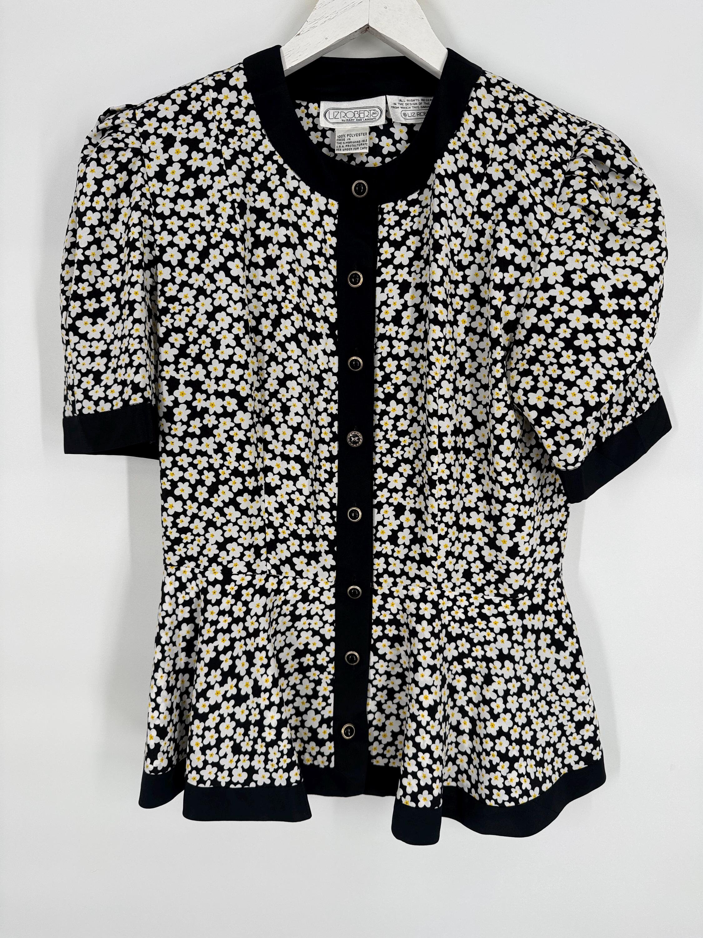 あ*定様 elu. Daisy gather peplum UVcut shee YOURS Plus Size Black Daisy Print Peplum Top | Yours Clothing