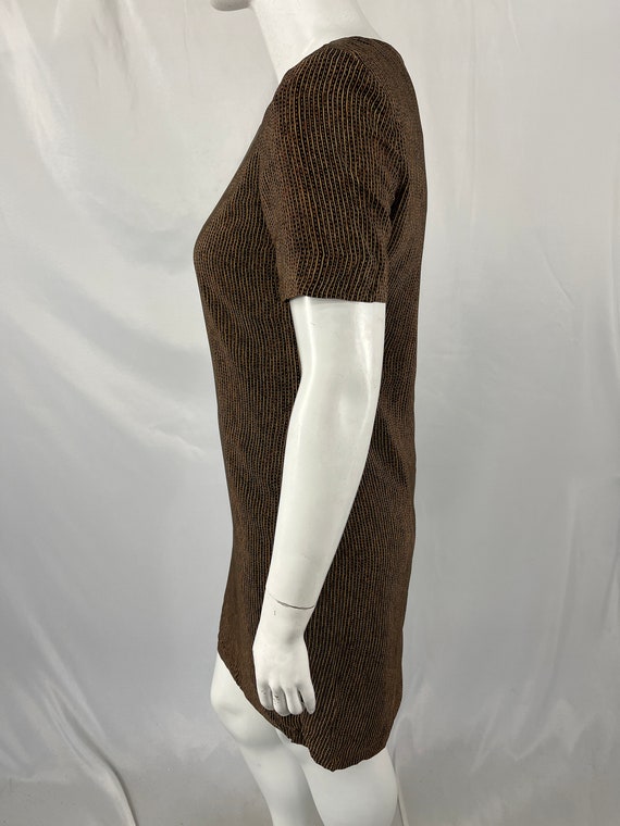 Vintage 80s Brown Striped Short Sleeve Silk Dress… - image 3