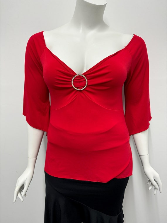 Haut grande taille rouge profond vintage Y2k a manches evasees en V Taille 2X Voir la description de l article pour les mesures et les details Etsy France