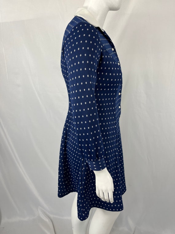 Vintage 70s Long Sleeve Blue Polka Dot Dress By A… - image 3