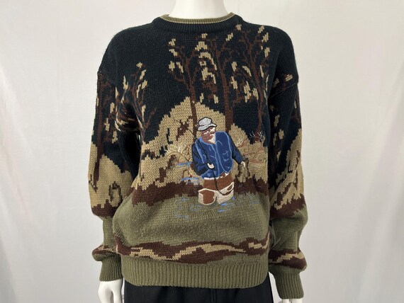 Vintage 90s Fisherman in the Woods Long Sleeve Embroidered Big 