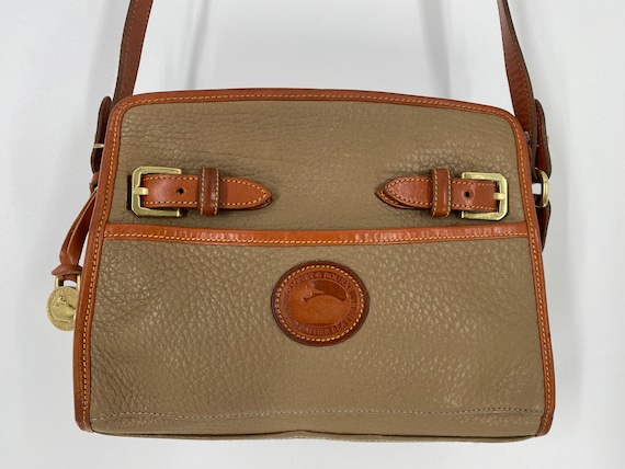 Vintage 90's Dooney & Bourke Taupe AWL Buckle Zip Top Shoulder Bag