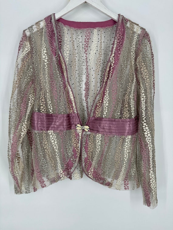 Vintage 90s/Y2K Sheer Purple and Beige Bedazzled … - image 1