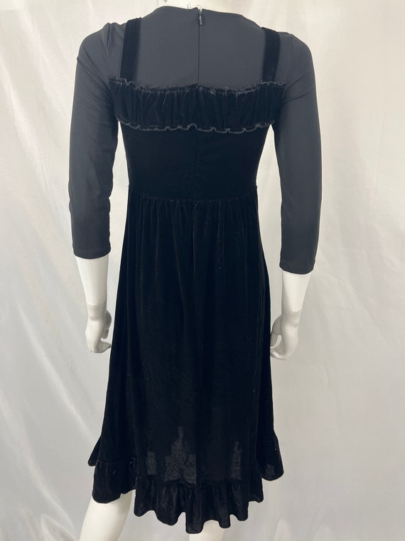 Vintage 90s Black Velvet Ruffle 3/4 Sleeve Dress … - image 5