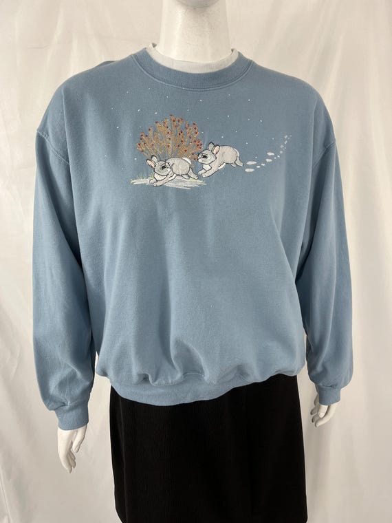 Vintage 90s Bunnies In Snow Crewneck By Country Store / Size 2X / View Description For Measurements And Condition Details View 2