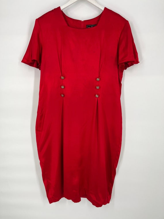 Vintage 80s Red Button Detail Dress by Impulsive … - image 1
