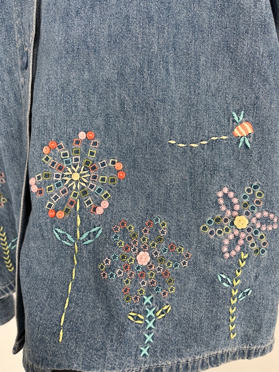 Vintage 90s Denim Jacket With Flower Bee Embroide… - image 4