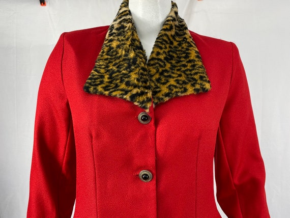 Vintage 80's Red Blazer With Animal Print Faux Fu… - image 6