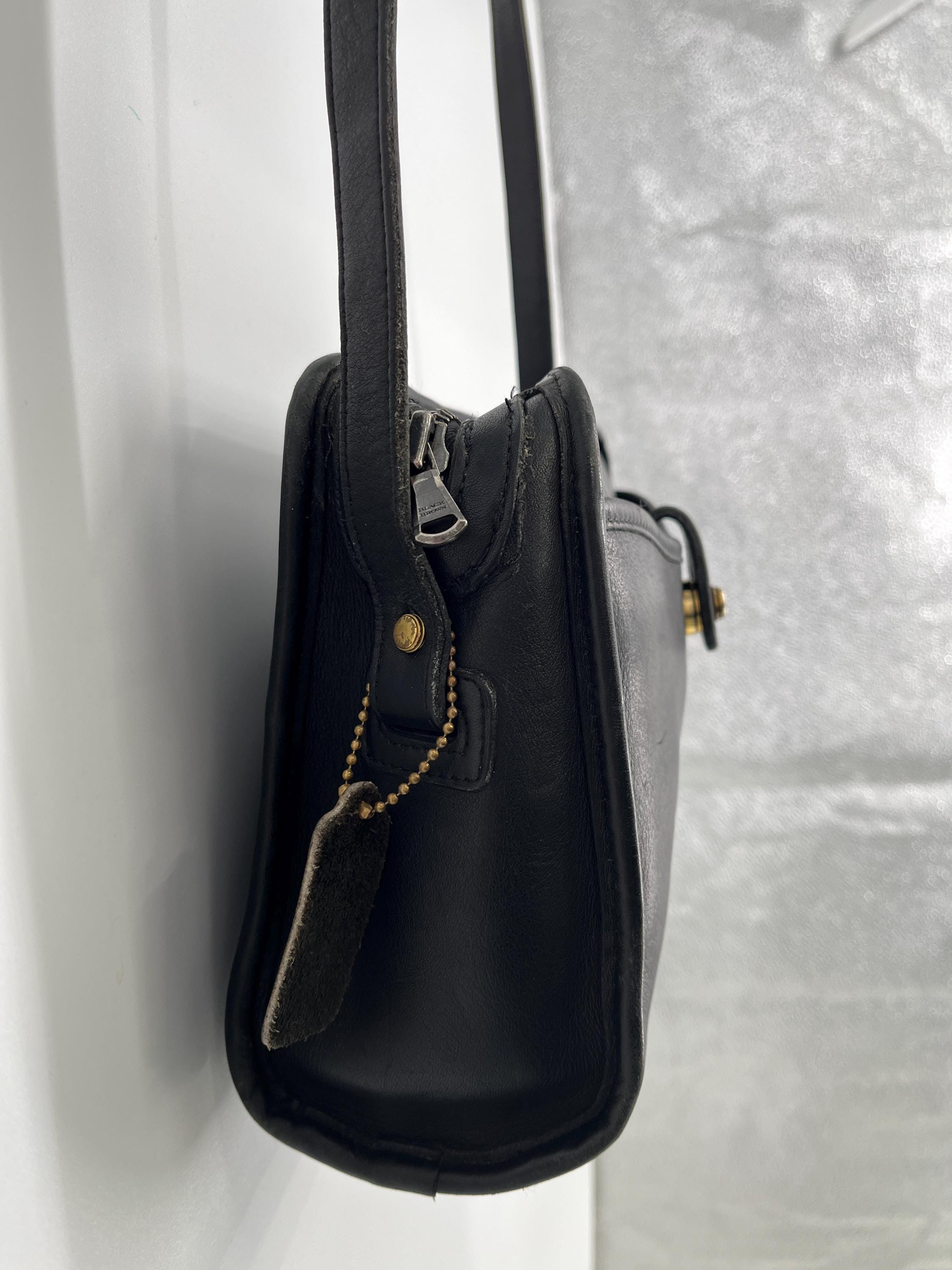 Old Coach Black Enamel Handbag 00s Vintage Grunge Punk