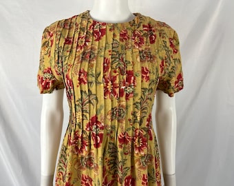 Vintage 80s Positive Attitude Brown Floral Short Sleeve Dress \ Size L \ PLEASE See Item Description And Photos