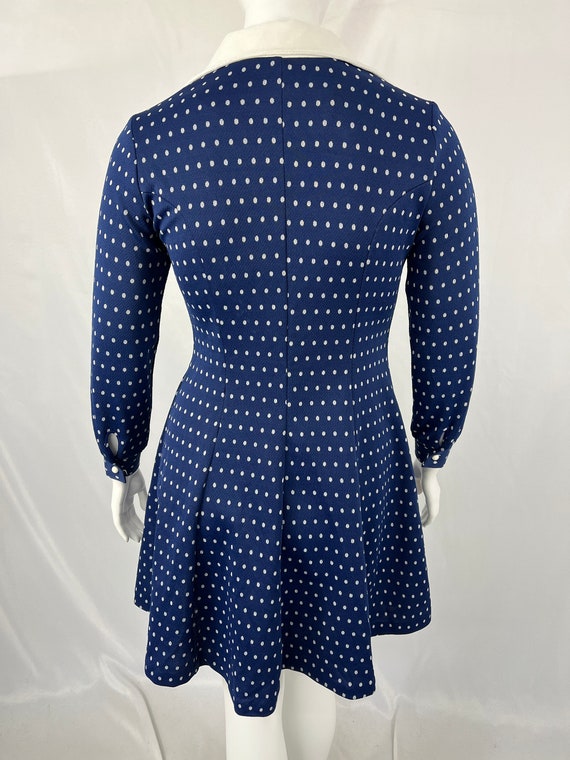 Vintage 70s Long Sleeve Blue Polka Dot Dress By A… - image 4