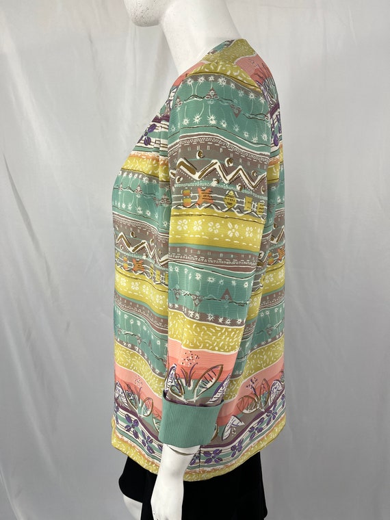Vintage 80s Open Front Pastel Patterned Top By Dr… - image 3