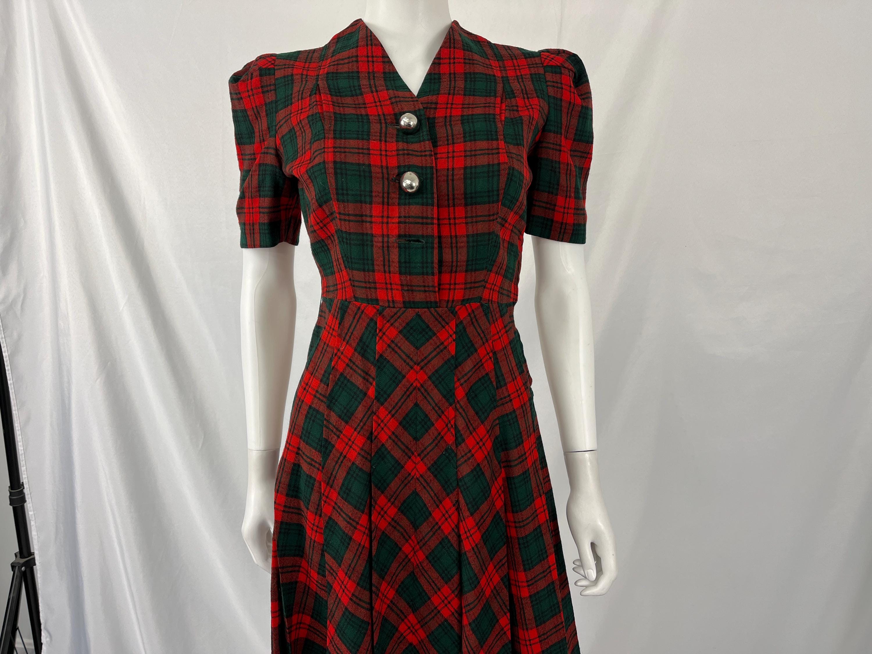 Vintage 40s Green and Red Plaid Dress by Doris Dodson / Size Measures M /  View Description for Measurements and Condition Details - Etsy