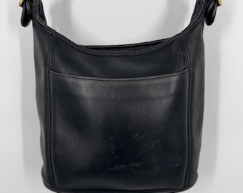 80s Vintage Coach ボディバッグ 黒 コーチ USA Vintage 80s Coach Black & Brown Trim Riding Bag Spectator