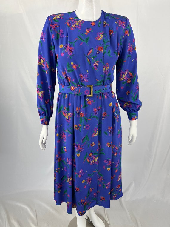 Vintage 80s Purple Floral Long Sleeve Dress By Li… - image 2