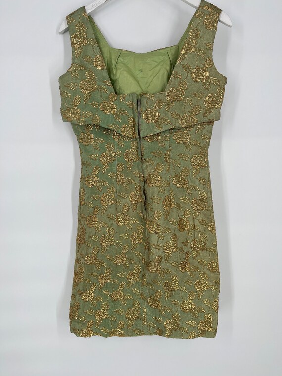 Vintage 60s/70s Green and Gold Embroidered Tank D… - image 2